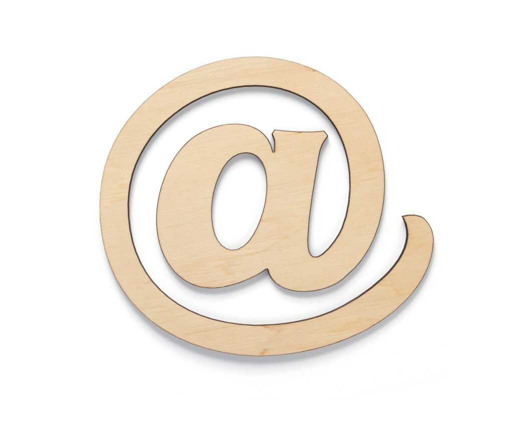 email wooden symbol isolated on white